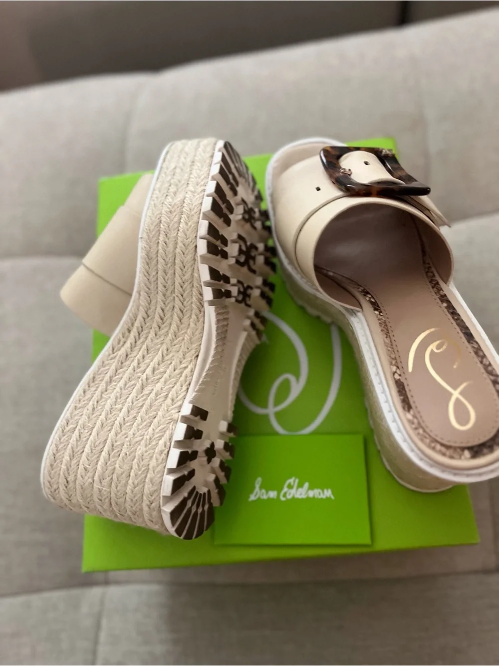 Sam Edelman Neutral Beige Slide Mules with Tortoiseshell Buckle